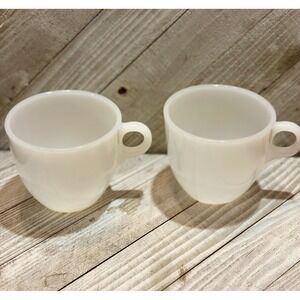 Fire King Oven Proof Milk Glass Coffee Cups Mugs Set of 2 White Vintage